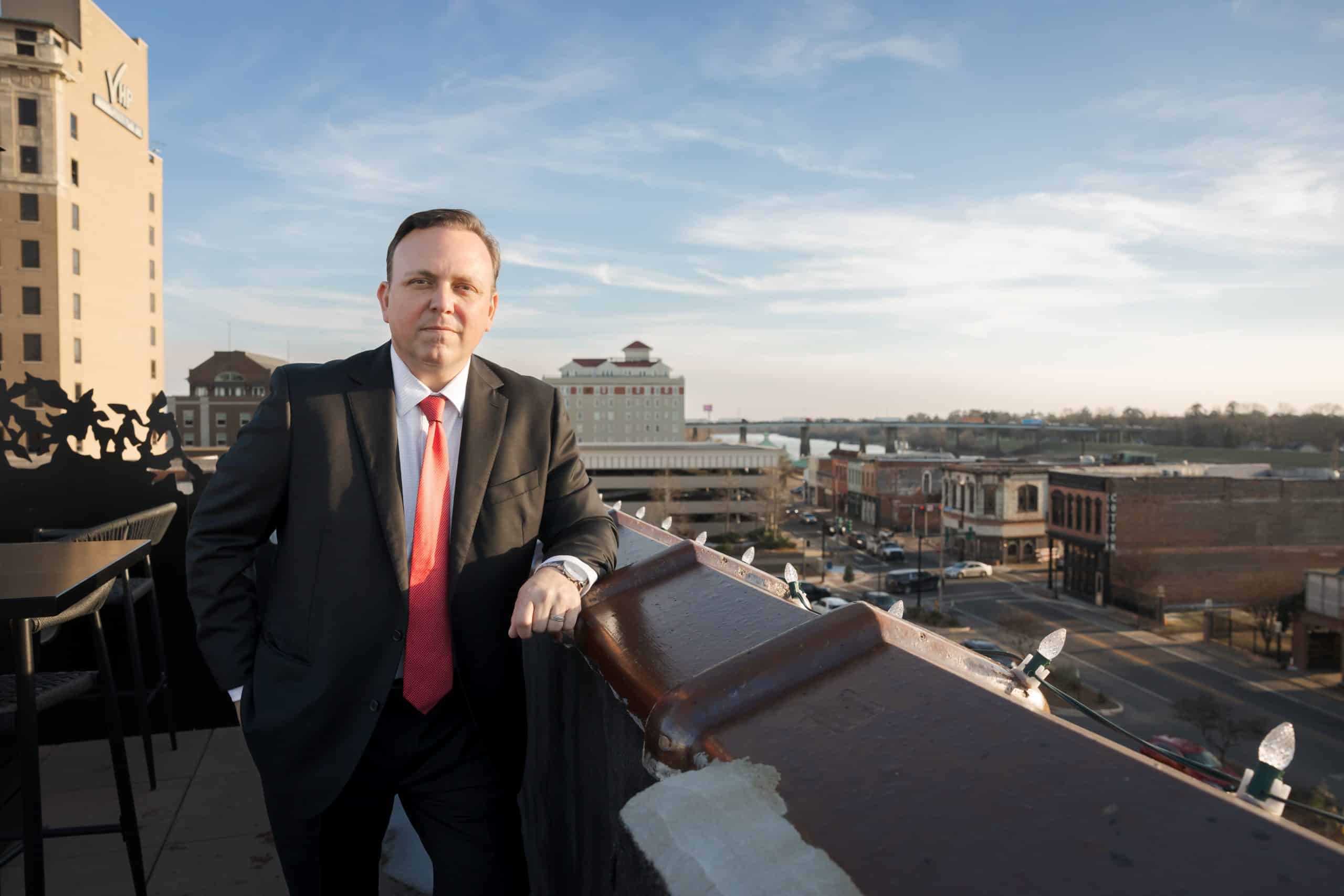 Michael Echols overlooking downtown Monroe, Louisiana